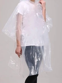 1pc PE Plain Raincoat, Minimalist Random Color Portable Disposable Hooded Raincoat For Outdoor - Multicolor - View 7