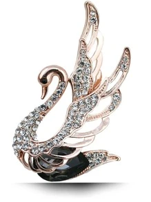 Rhinestone Decor Swan Design Brooch - Black - View 1