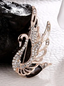 Rhinestone Decor Swan Design Brooch - Black - View 2