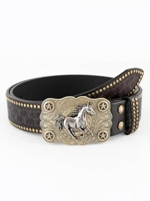 1pc Women's Casual Fashionable Retro Fine Hardware Buckle Waist Belt - Cà phê nâu - Xem 4