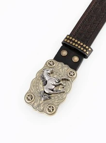 1pc Women's Casual Fashionable Retro Fine Hardware Buckle Waist Belt - Cà phê nâu - Xem 5