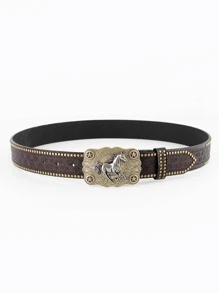 1pc Women's Casual Fashionable Retro Fine Hardware Buckle Waist Belt - Cà phê nâu - Xem 1