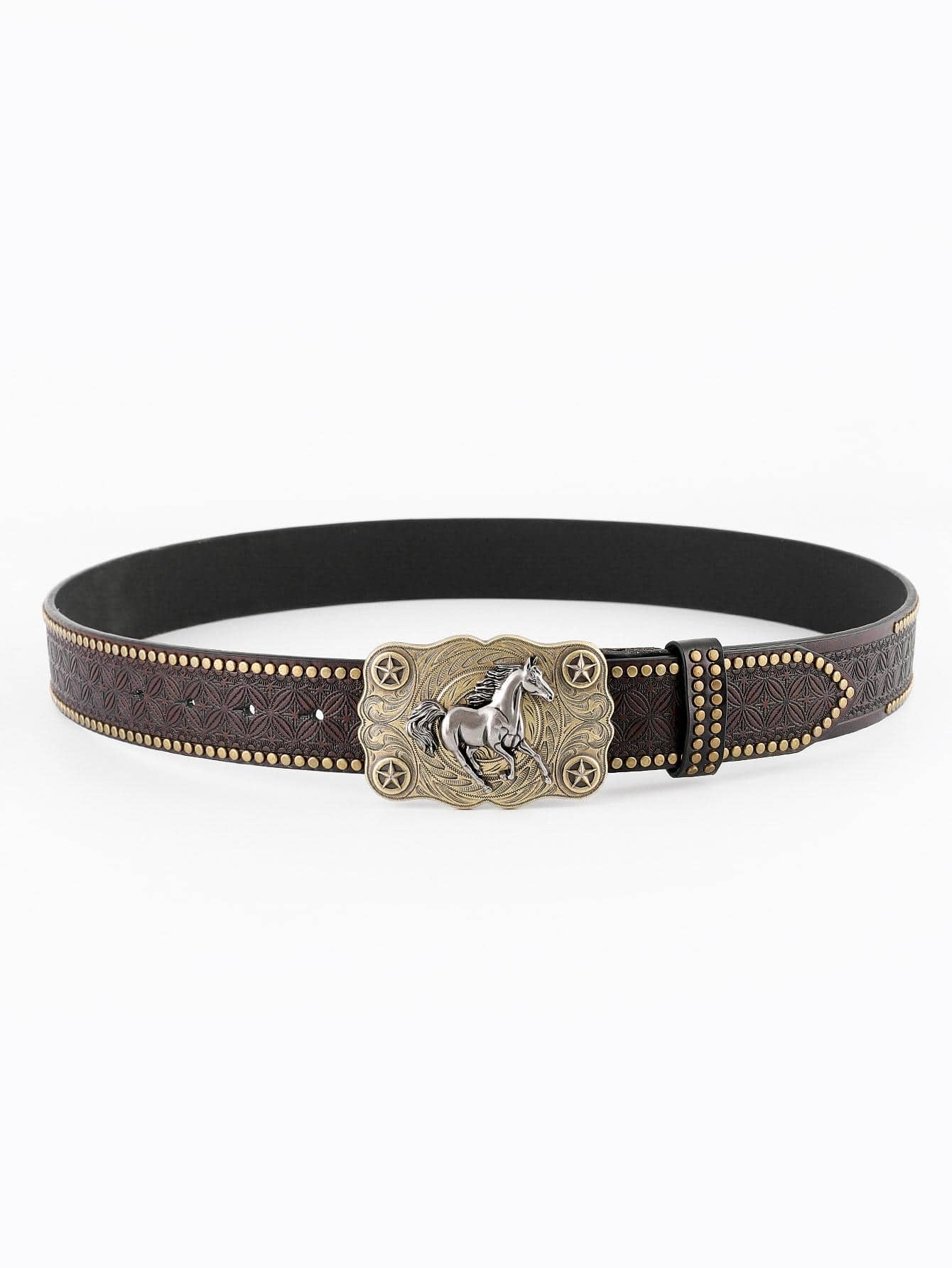 1pc Women's Casual Fashionable Retro Fine Hardware Buckle Waist Belt - Cà phê nâu - Xem 1