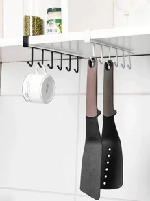 1pc Iron Hanging Storage Rack, Modern Black Non Bore Kitchen Hanging Storage Rack For Home - Black - View 5