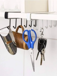 1pc Iron Hanging Storage Rack, Modern Black Non Bore Kitchen Hanging Storage Rack For Home - Black - View 4