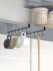1pc Iron Hanging Storage Rack, Modern Black Non Bore Kitchen Hanging Storage Rack For Home - Black - View 1