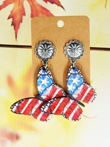 1 Đôi Thời Trang Bằng Gỗ Americana In Bướm Thả Bông Tai Nữ Cho Ngày Độc Lập Quà Tặng - Nhiều màu - Xem 1