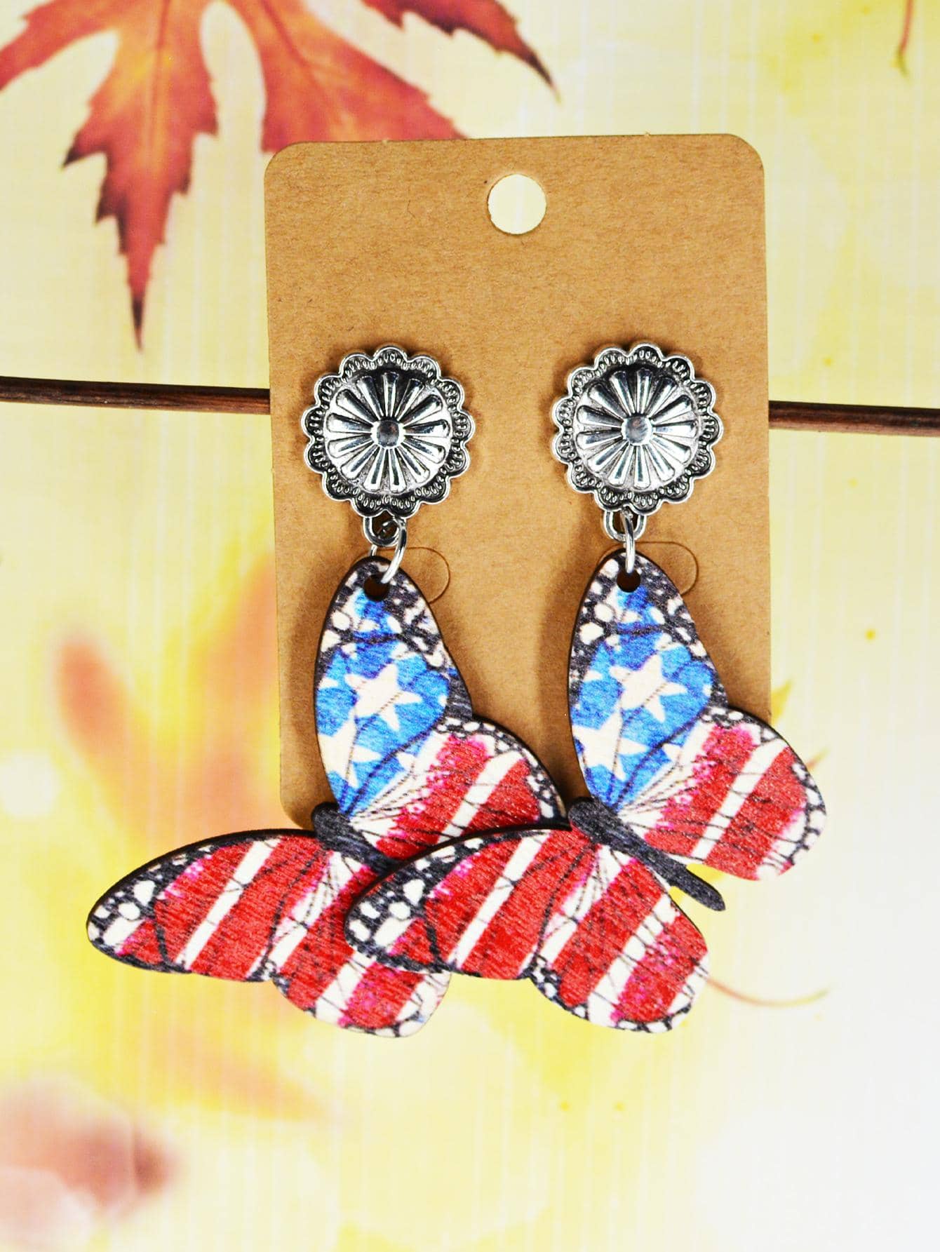 1 Đôi Thời Trang Bằng Gỗ Americana In Bướm Thả Bông Tai Nữ Cho Ngày Độc Lập Quà Tặng - Nhiều màu - Xem 1