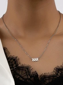 1 PC Thời Trang Số 888 Mặt Dây Chuyền Vòng Cổ Cho Phụ Nữ Để Trang Trí Hàng Ngày - Bạc - Xem 1