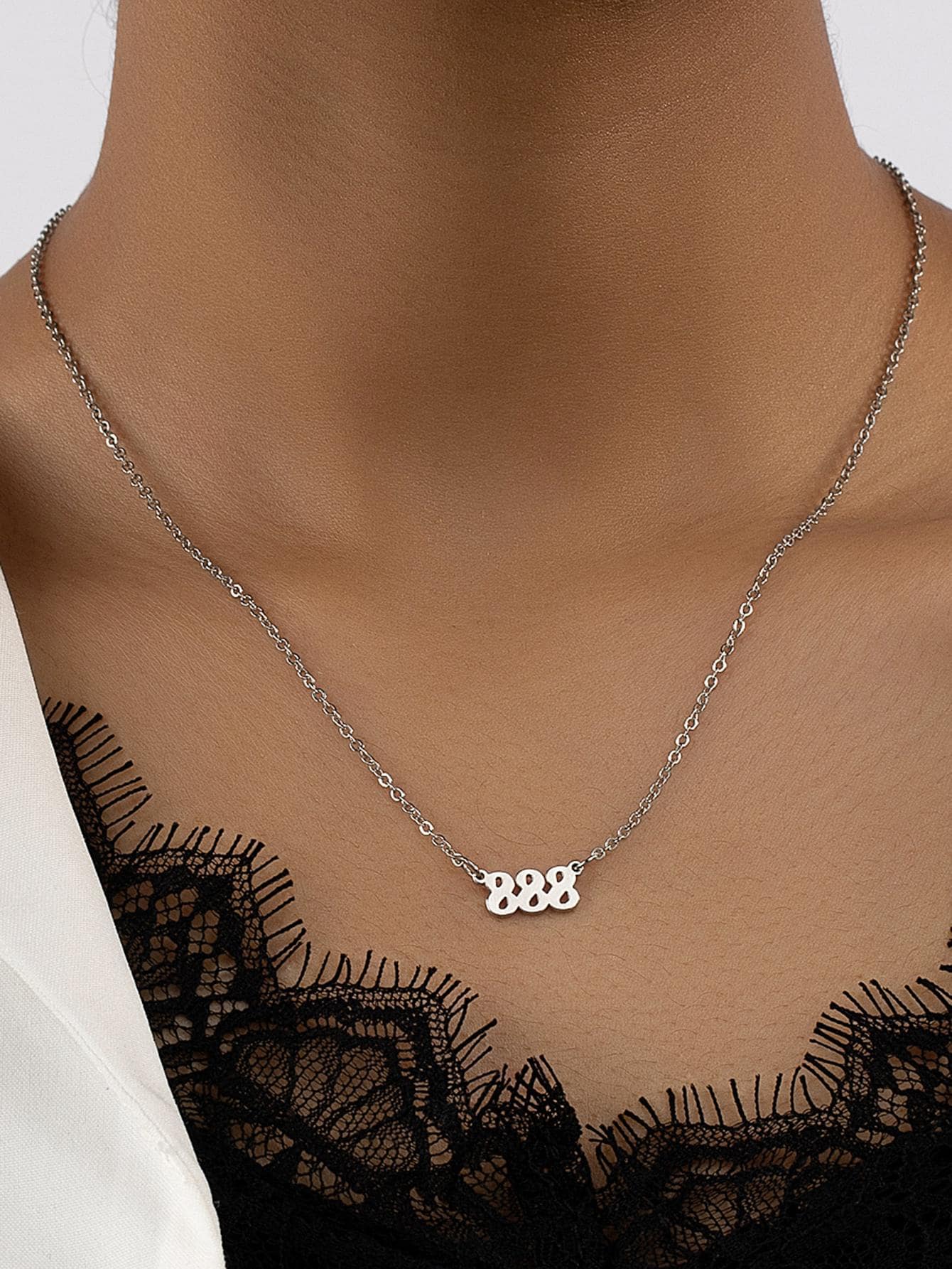 1 PC Thời Trang Số 888 Mặt Dây Chuyền Vòng Cổ Cho Phụ Nữ Để Trang Trí Hàng Ngày - Bạc - Xem 1