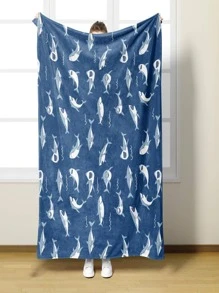 1入組鯊魚圖案毛毯現代絨布柔軟保暖毛毯適用於客廳和臥室家居裝飾 - 彩色 - 查看 2