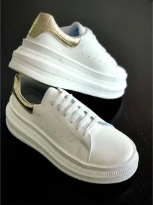 Tenis HalSch ZEUS Mujer Moda Plataforma Cómodos Elegantes Casuales Ligeros - Modernos, combinan con todo - El mejor regalo de dama para Novia, Hija, Esposa, Mama, Amiga, Aniversario, San Valentín, Día de las madres, Navidad, Cumpleaños - Dorado - Ver 4