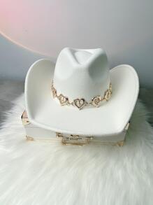 1入組中性愛心裝飾牛仔軟呢帽適用於戶外 - 白色 - 查看 5