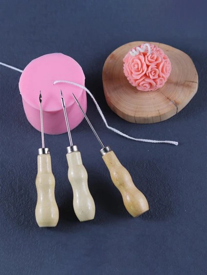 3 piezas Herramienta de perforación de velas con mango de madera, herramienta de perforación de velas minimalista para el hogar, decoración de habitaciones, regalos