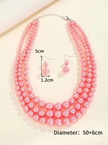 3 cái/bộ Bộ trang sức trang trí ngọc trai giả thanh lịch dành cho nữ dự tiệc - Hồng - Xem 2
