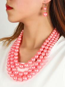 3 cái/bộ Bộ trang sức trang trí ngọc trai giả thanh lịch dành cho nữ dự tiệc - Hồng - Xem 1