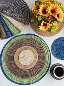 1入組編織圓形現代滌綸防滑桌墊餐桌 - 米色 - 查看 5