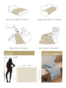 1 pieza Manta tejida de unicolor con flecos, estilo vintage, suave y cálida, cubierta de sofá, edredón para todas las temporadas, accesorio de decoración para sala de estar y dormitorio - Gris Claro - Ver 3