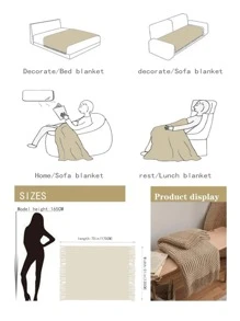 1pc Retro Style Solid Color Knitted Blanket With Tassels, Soft & Warm Sofa Cover, Season Bedspread, Home Decor Accessory For Living Room And Bedroom