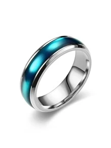 高級設計鈦鋼戒指，適合女士、男士、情侶，獨特油滴風格時尚百搭復古鈦鋼戒指配件 - 藍色 - 查看 1