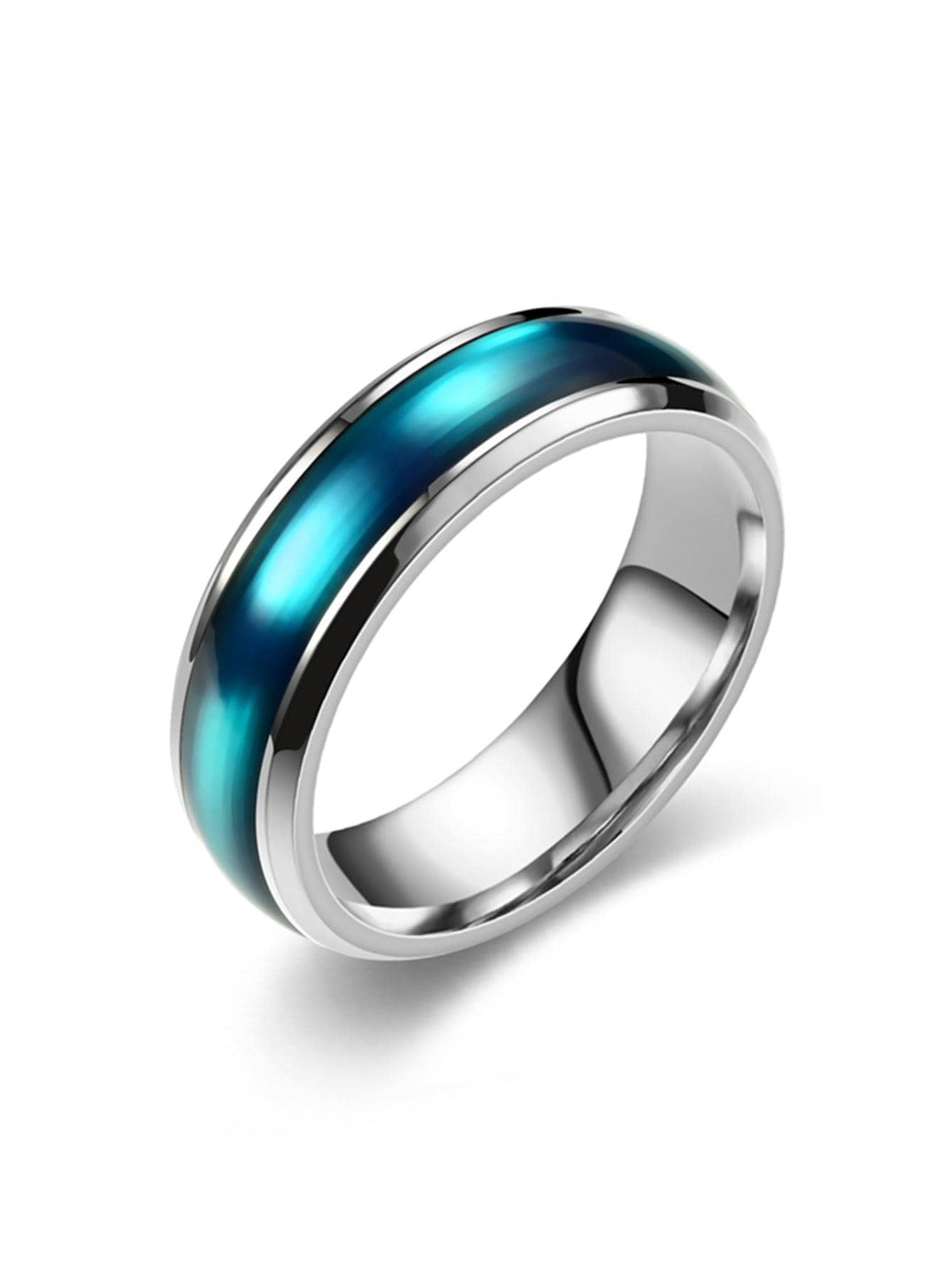 高級設計鈦鋼戒指，適合女士、男士、情侶，獨特油滴風格時尚百搭復古鈦鋼戒指配件 - 藍色 - 查看 1