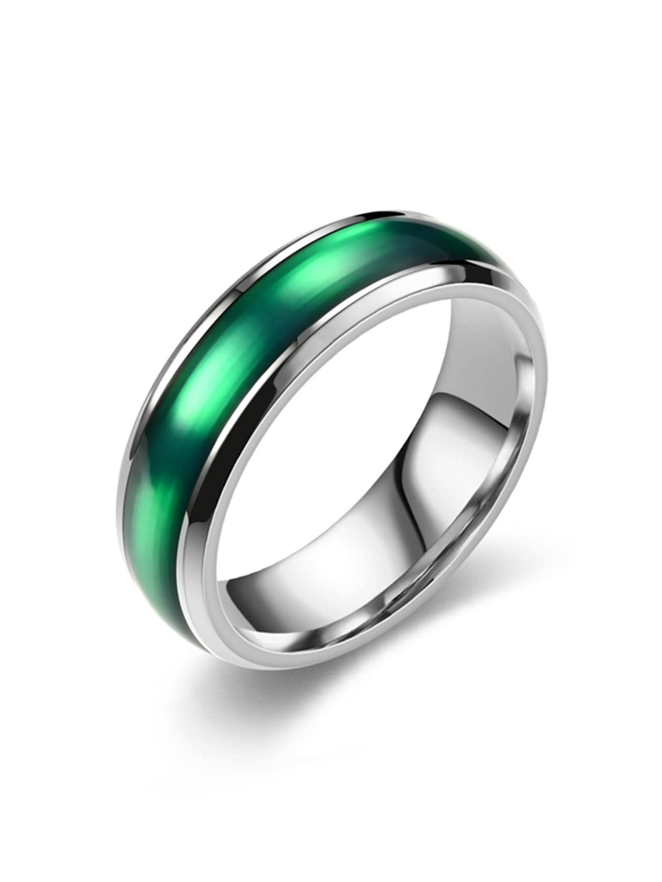 女式設計高感鈦鋼戒指，男式歐美風油滴情侶戒指，流行複古鈦鋼戒指手飾 - 綠色 - 查看 1