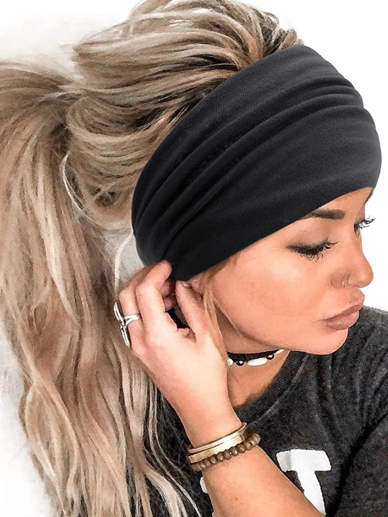 1 pieza Banda de pelo de moda sólida para mujer para uso diario casual - Negro - Ver 1