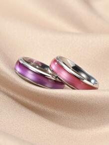 時尚鈦鋼戒指，適合女士/男士，獨特油滴設計情侶戒指，復古百搭鈦鋼戒指，手飾配件 - 紫色 - 查看 2