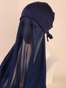 1入組女性素色時尚頭巾適用於日常 - 藏蓝色 - 查看 3