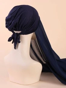 1入組女性素色時尚頭巾適用於日常 - 藏蓝色 - 查看 2