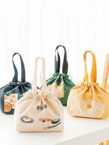 1pc Food Print Lunch Bag - White - View 5