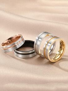 欧美新品钛钢哑光双色男士戒指，时尚情侣戒指，防刮防褪色拉丝金属饰面，双色钛钢戒指 - 銀色 - 查看 2