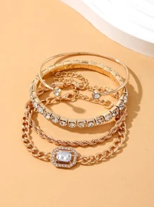 4 Cái/bộ Vòng Tay Trang Trí Hợp Kim Kẽm Quyến Rũ Cho Phụ Nữ Trang Trí Hàng Ngày - Vàng - Xem 2