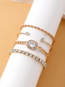 4 Cái/bộ Vòng Tay Trang Trí Hợp Kim Kẽm Quyến Rũ Cho Phụ Nữ Trang Trí Hàng Ngày - Vàng - Xem 4