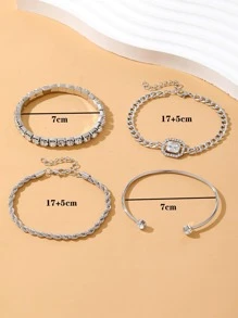 VKME 4 Cái/bộ Vòng Tay Trang Trí Hợp Kim Kẽm Quyến Rũ Cho Phụ Nữ Trang Trí Hàng Ngày - Bạc - Xem 5