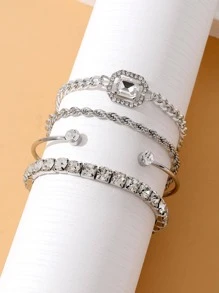 VKME 4 Cái/bộ Vòng Tay Trang Trí Hợp Kim Kẽm Quyến Rũ Cho Phụ Nữ Trang Trí Hàng Ngày - Bạc - Xem 4