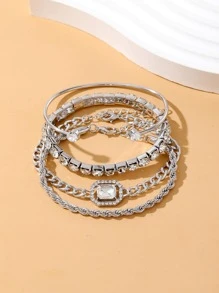 VKME 4 Cái/bộ Vòng Tay Trang Trí Hợp Kim Kẽm Quyến Rũ Cho Phụ Nữ Trang Trí Hàng Ngày - Bạc - Xem 2
