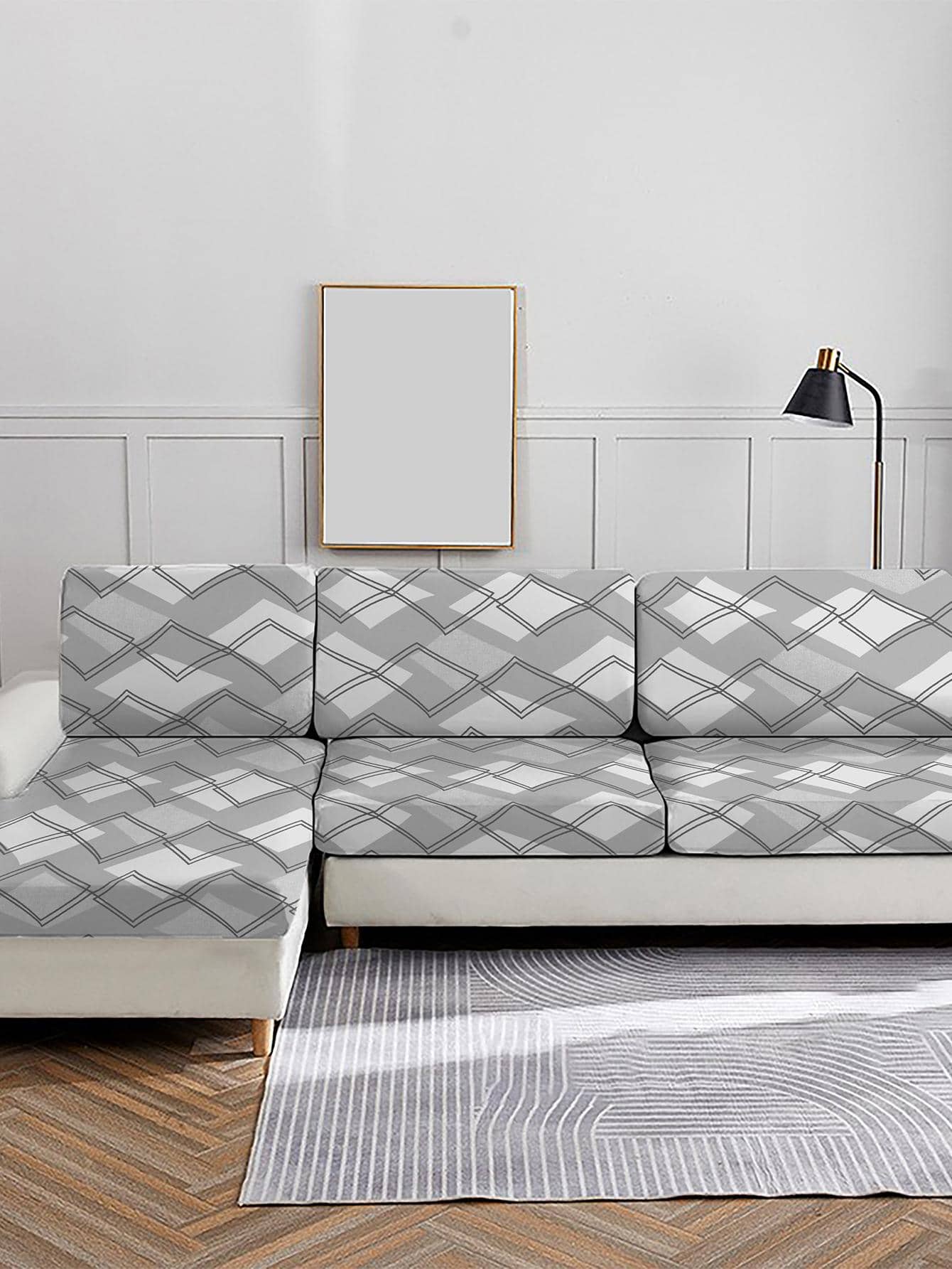 1入組幾何圖案沙發座套客廳現代滌綸沙發靠墊套 - 淺灰色 - 查看 1