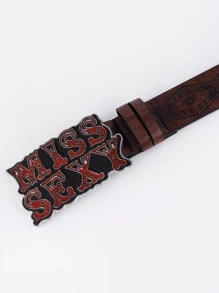 1 pieza Cinturón con estampado de letras al estilo callejero estadounidense vintage Y2K - Granate - Ver 3