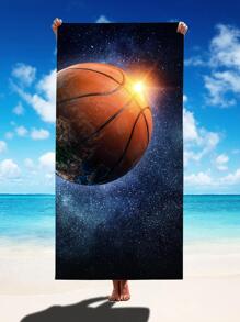 超細纖維快乾沙灘巾/浴巾,印有星空/籃球圖案(70*140cm),可用作披肩、墊子、沙灘墊或超大浴巾(90*180cm) - 橘色 - 查看 1
