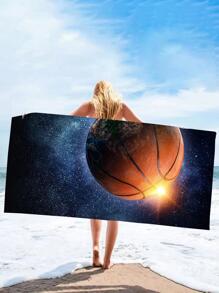 超細纖維快乾沙灘巾/浴巾,印有星空/籃球圖案(70*140cm),可用作披肩、墊子、沙灘墊或超大浴巾(90*180cm) - 橘色 - 查看 2