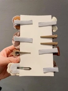 9入組/套髮夾，包括熊形、卡片形、針形、蝴蝶結形、花朵形、針織夾 - 咖啡 - 查看 2