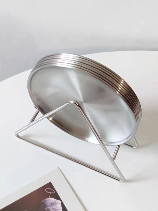 4pcs Stainless Steel Plate & 1pc Storage Rack Christmas Gift