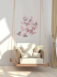 12 Cái/Bộ Vàng Bạc Rỗng Bướm Dán Tường 3D Bướm Phòng Ngủ Phòng Khách Trang Trí Nhà Applique Trang Trí Đám Cưới - Hoa hồng vàng - Xem 3