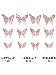 12 Cái/Bộ Vàng Bạc Rỗng Bướm Dán Tường 3D Bướm Phòng Ngủ Phòng Khách Trang Trí Nhà Applique Trang Trí Đám Cưới - Hoa hồng vàng - Xem 4