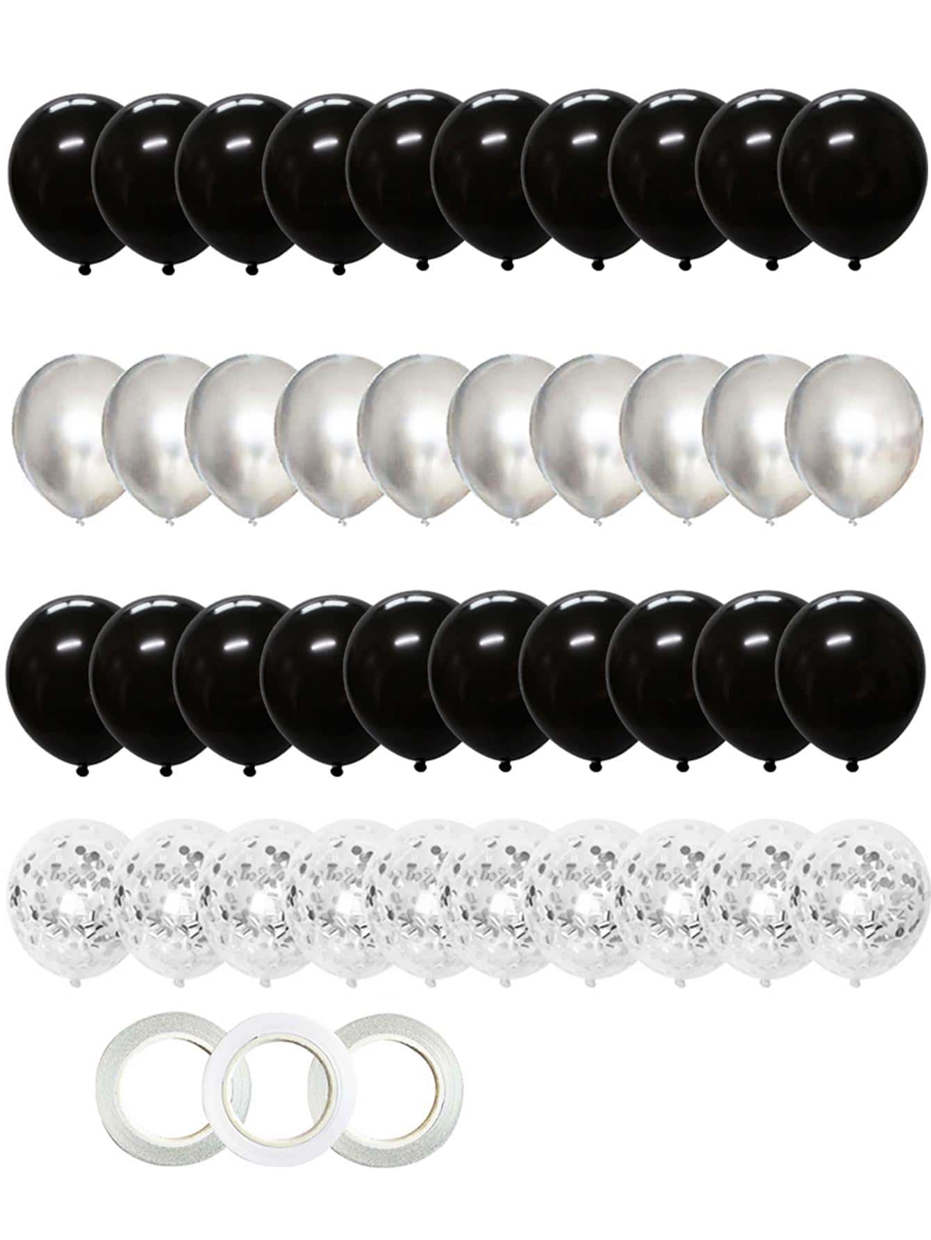 40pcs 12inch Silver Black Mixed Confetti Latex Balloons Birthday Adult Woman Man Party Decorations, Graduation Decor, New Year Decor