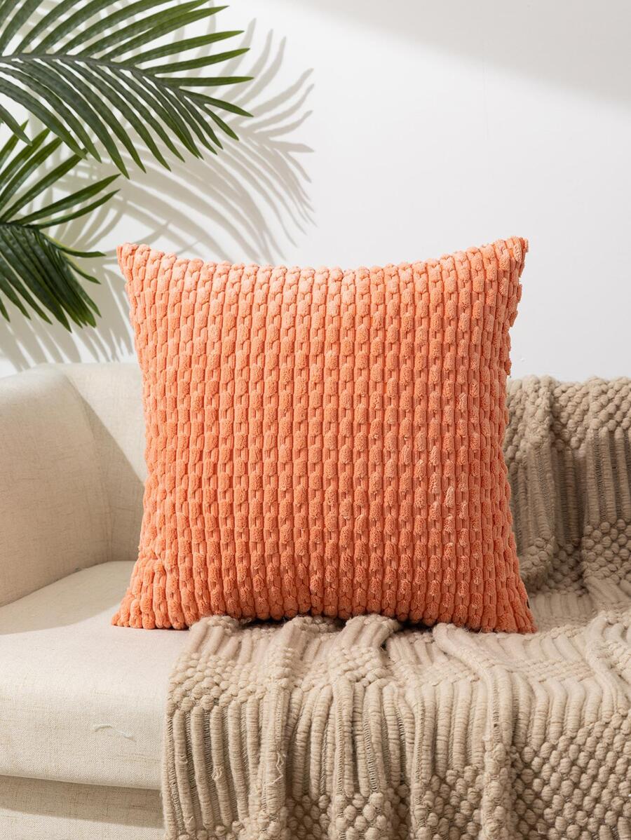1pc Solid Cushion Cover Without Filler, Minimalist Corduroy Decorative Throw Pillow Cover For Home - Orange - View 1