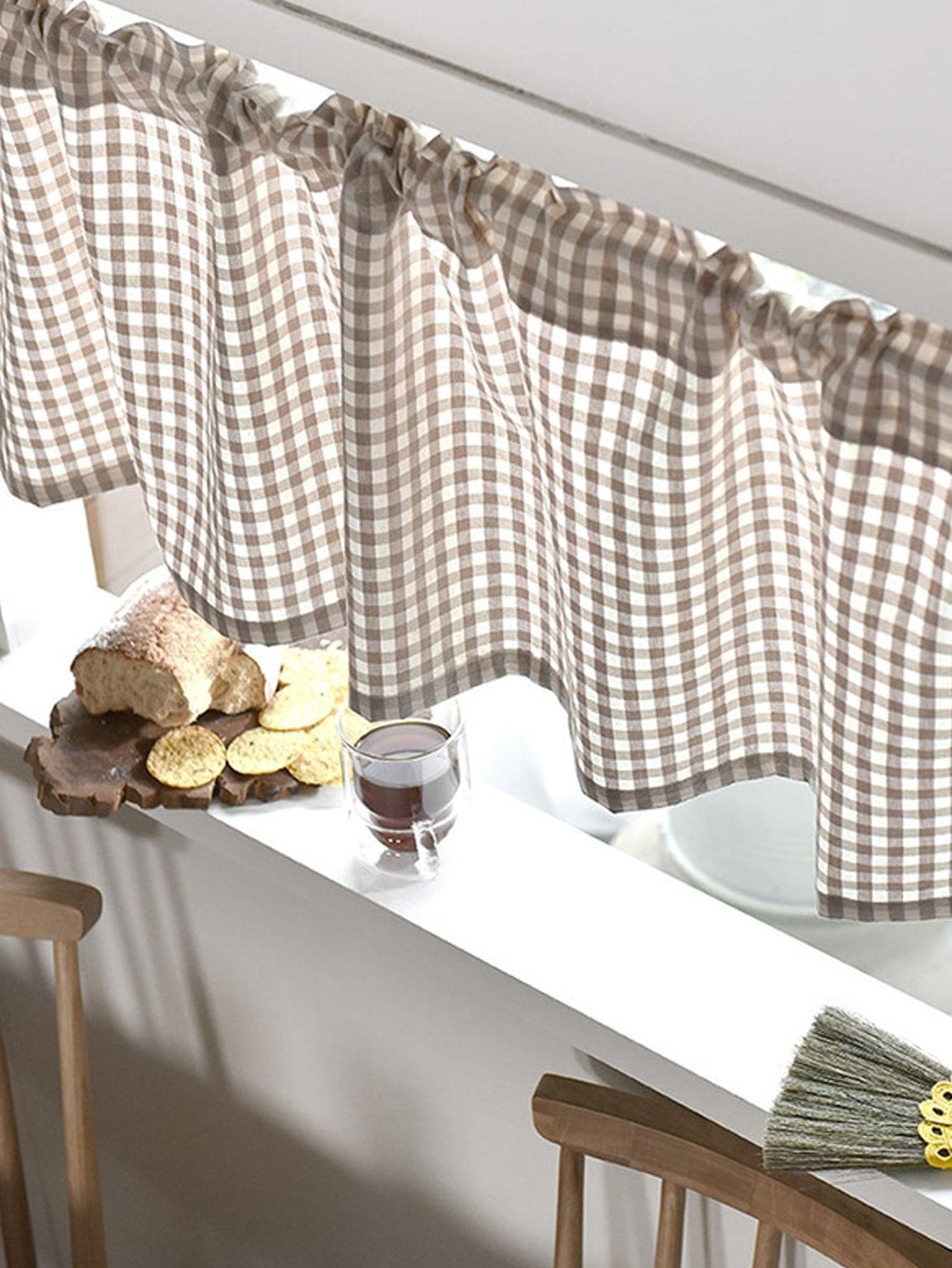 1pc Gingham Pattern Window Valance, Modern Polyester Window Valance For Home - Multicolor - View 1