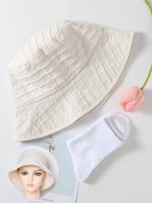 Solid Bucket Hat  & 1pair Socks - Multicolor - View 1