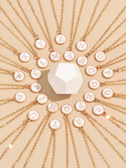 Cross-Border 26-Letter Necklace Round Oil Drop Pendant European And American English Mother Necklace Letter Pendant Female Jewelry